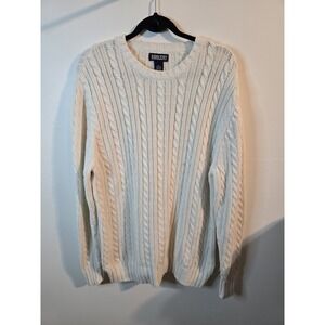 LANDS END Fishermans Sweater Mens XL 46-48 Cream Cotton Cashmere Blend Chunky